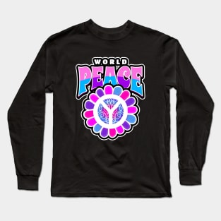 World Peace Sign Pink Blue Long Sleeve T-Shirt